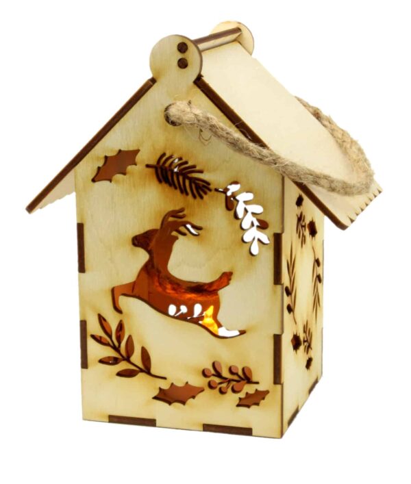 Lampion adwentowy z drewna jelonek
