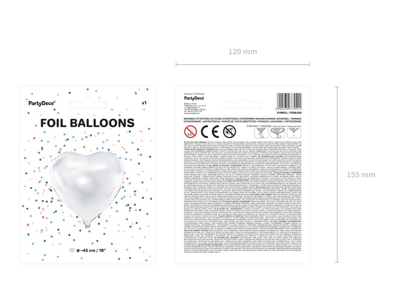 Balon foliowy 45cm Serce Białe
