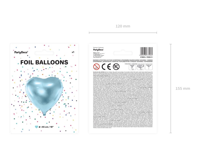 Balon foliowy 45cm Serce Błękitne