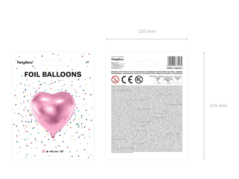Balon foliowy 45cm Serce j. róż