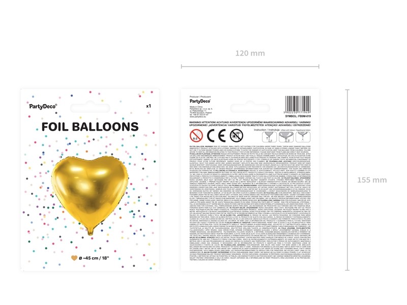 Balon foliowy 45cm Serce Złote
