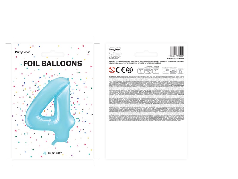Balon foliowy błękitna cyfra 4 86cm 