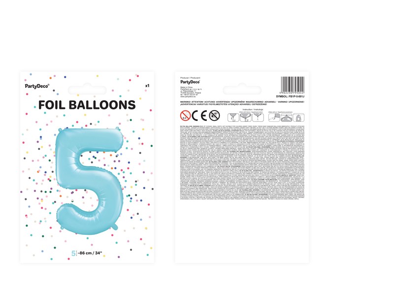 Balon foliowy błękitna cyfra 5 86cm 