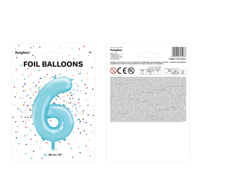 Balon foliowy błękitna cyfra 6 86cm 