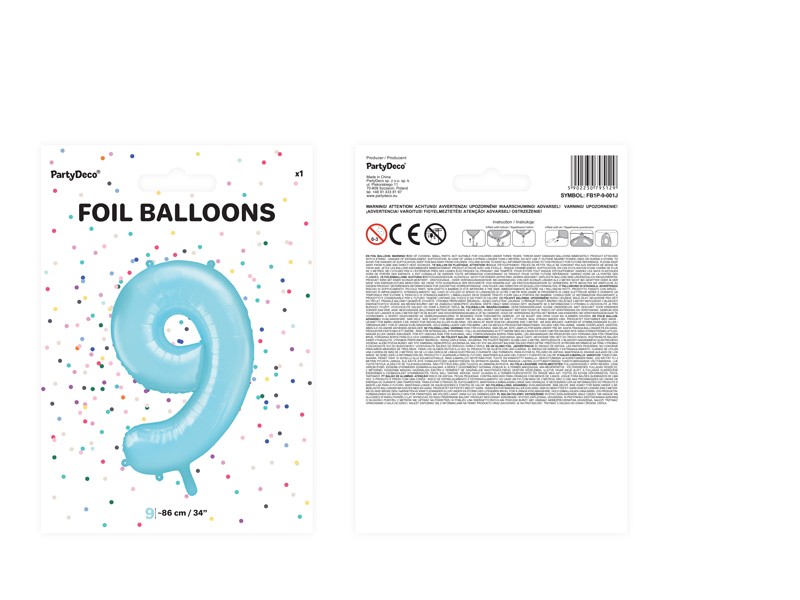 Balon foliowy błękitna cyfra 9 86cm 