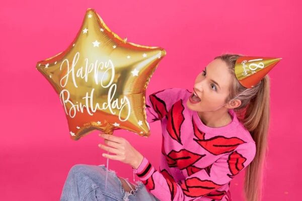 Balon Foliowy Gwiazdka Happy Birthday Złoty