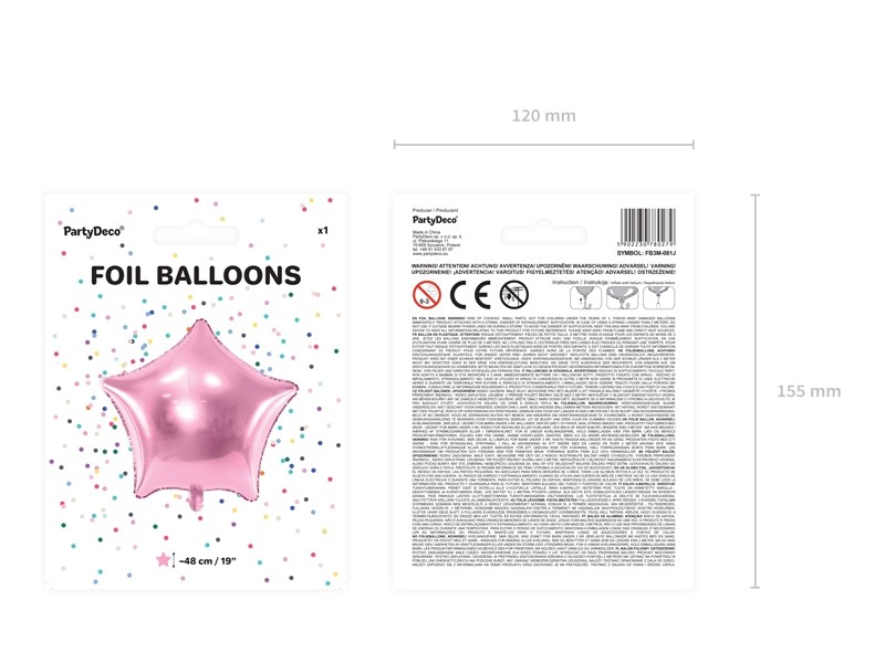 Balon foliowy Gwiazdka jasnoróżowa 48cm