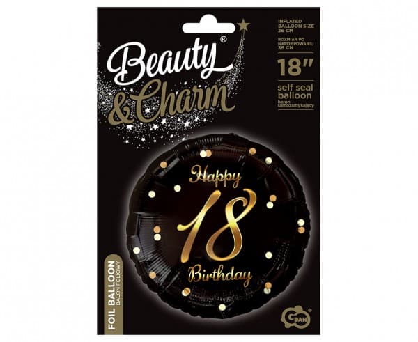 Balon foliowy Happy 18 Birthday Czarny
