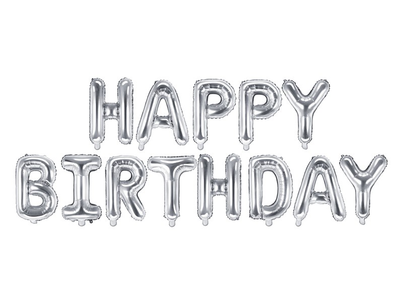 Balon foliowy HAPPY BIRTHDAY napis srebrny