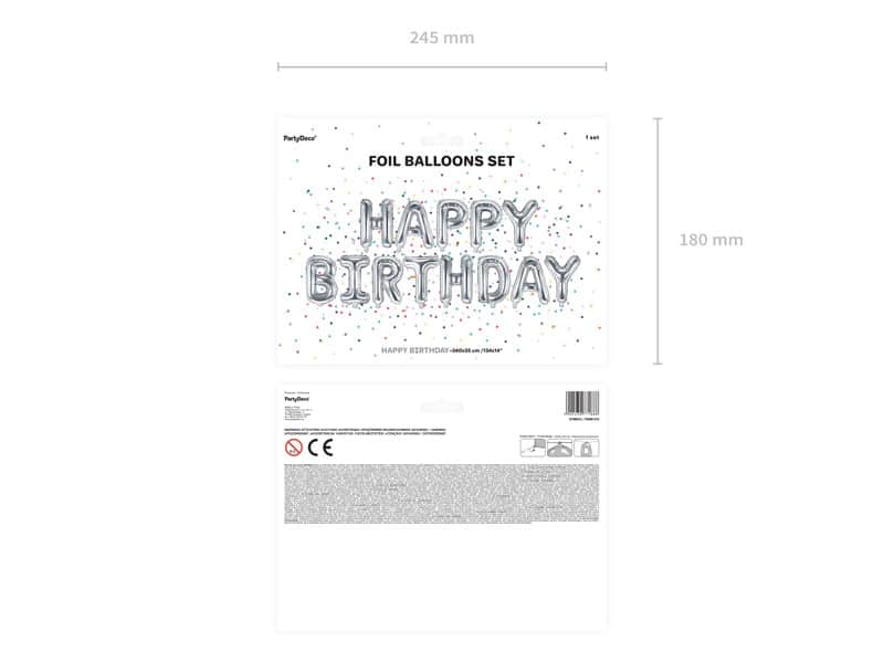 Balon foliowy HAPPY BIRTHDAY napis srebrny