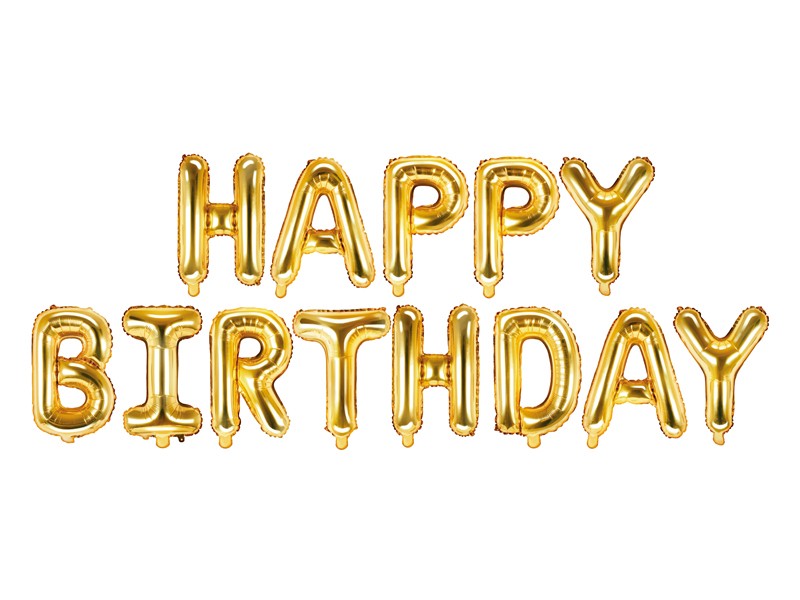 Balon foliowy HAPPY BIRTHDAY napis złoty