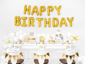 Balon foliowy HAPPY BIRTHDAY napis złoty