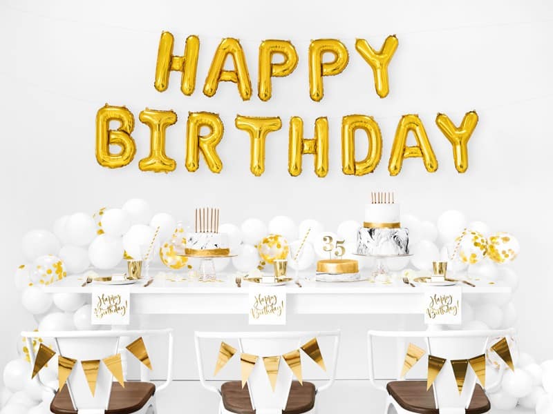 Balon foliowy HAPPY BIRTHDAY napis złoty