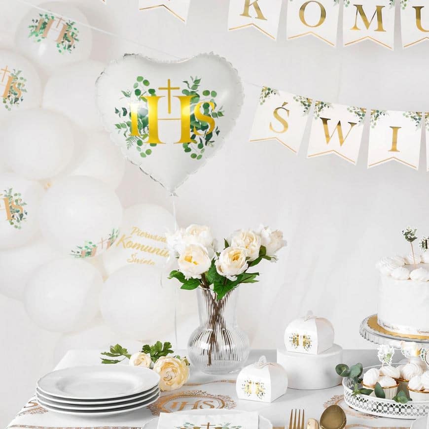 Balon Foliowy na komunię Serduszko IHS Boho
