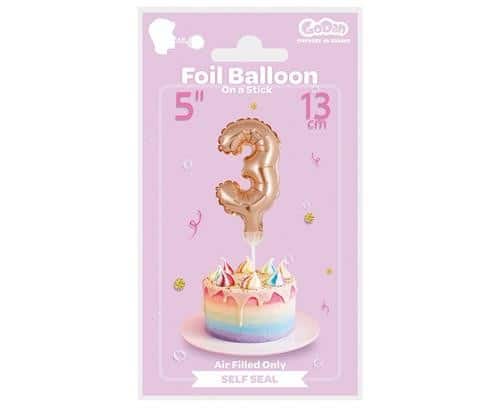 Balon foliowy na patyczku Cyfra 3 różowo-złota 
