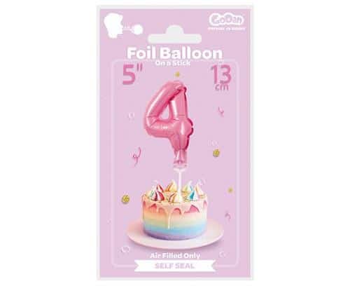 Balon foliowy na patyczku Cyfra 4 różowa 