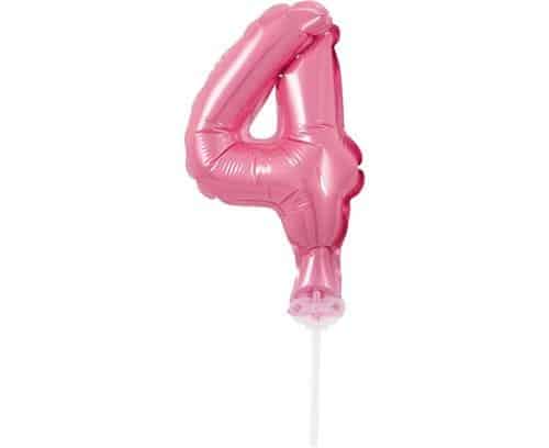 Balon foliowy na patyczku Cyfra 4 różowa 