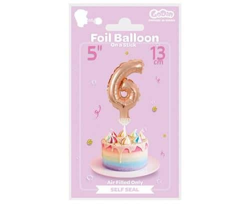Balon foliowy na patyczku Cyfra 6 różowo-złota 