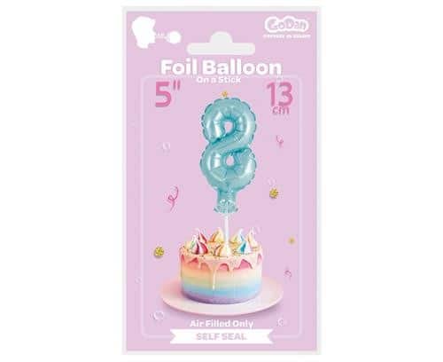 Balon foliowy na patyczku Cyfra 8 błękitna 