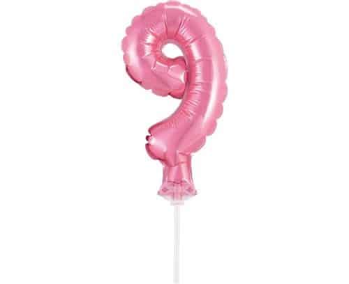 Balon foliowy na patyczku Cyfra 9 różowa 