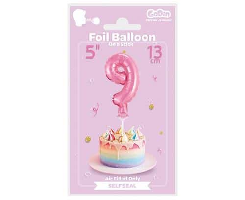Balon foliowy na patyczku Cyfra 9 różowa 