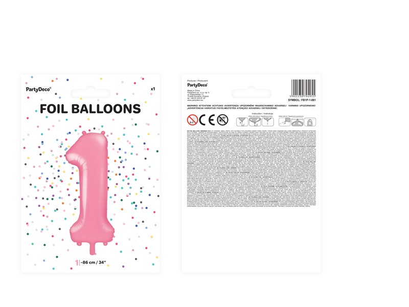 Balon foliowy różowa cyfra 1 86cm 