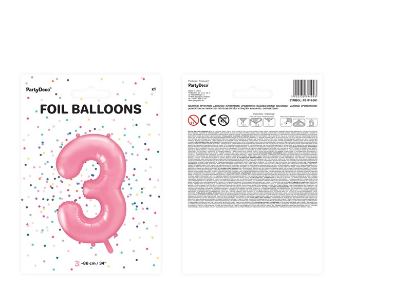 Balon foliowy różowa cyfra 3 86cm 