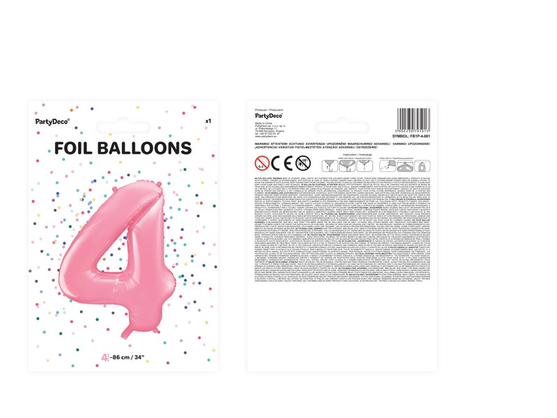 Balon foliowy różowa cyfra 4 86cm 