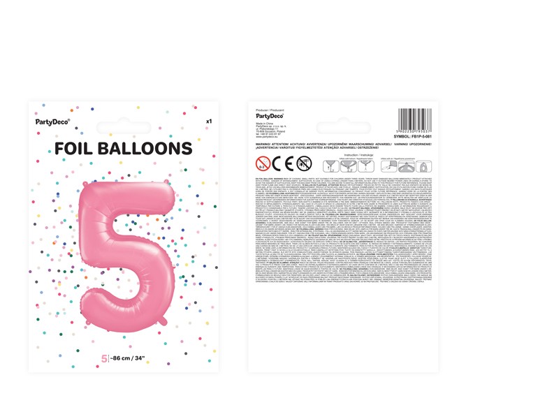 Balon foliowy różowa cyfra 5 86cm 