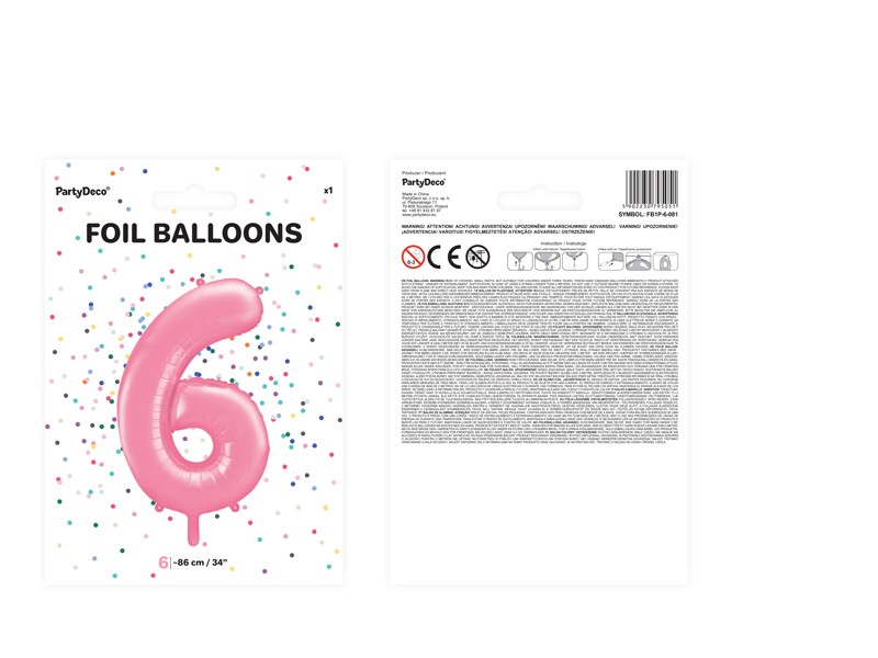 Balon foliowy różowa cyfra 6 86cm 