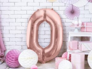 Balon foliowy różowo-złota cyfra 0 86cm
