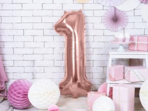 Balon foliowy różowo-złota cyfra 1 86cm