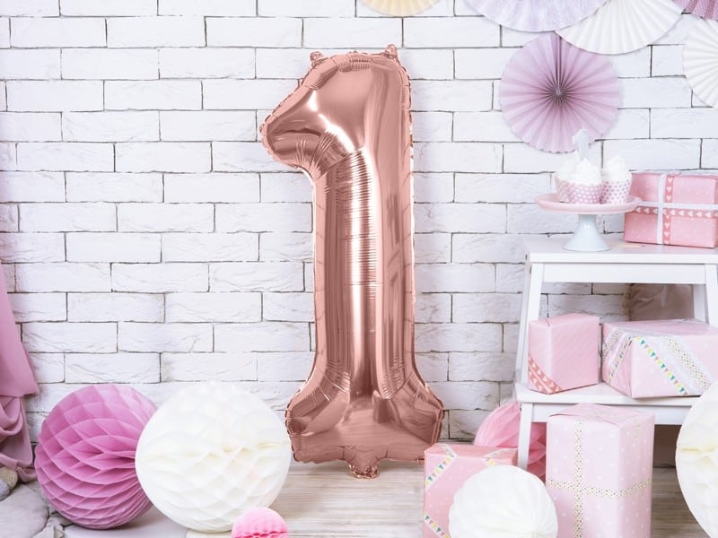 Balon foliowy różowo-złota cyfra 1 86cm 
