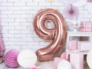 Balon foliowy różowo-złota cyfra 9 86cm