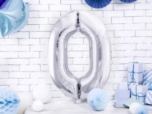 Balon foliowy srebrna cyfra 0 86cm