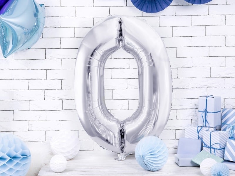 Balon foliowy srebrna cyfra 0 86cm 