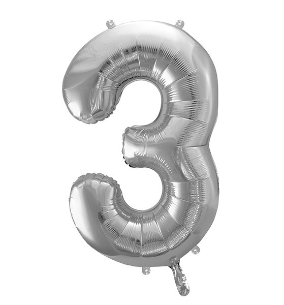 Balon foliowy srebrna cyfra 3 86cm 