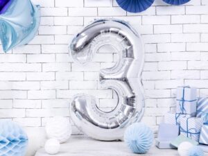 Balon foliowy srebrna cyfra 3 86cm