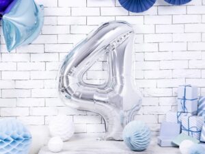 Balon foliowy srebrna cyfra 4 86cm