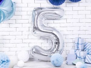 Balon foliowy srebrna cyfra 5 86cm