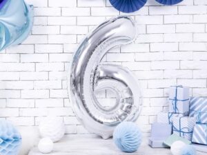 Balon foliowy srebrna cyfra 6 86cm