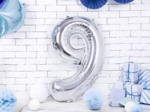Balon foliowy srebrna cyfra 9 86cm