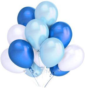 Balony metaliczne 12 białe-błękitne-niebieskie