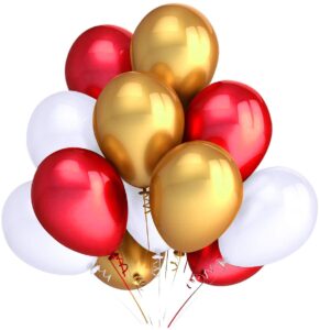 Balony metaliczne 12 białe-czerwone-złote