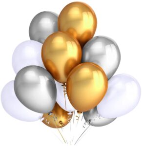 Balony metaliczne 12 białe-srebrne-złote