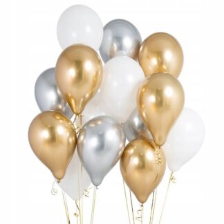 Balony metaliczne 12 złote-białe-srebrne