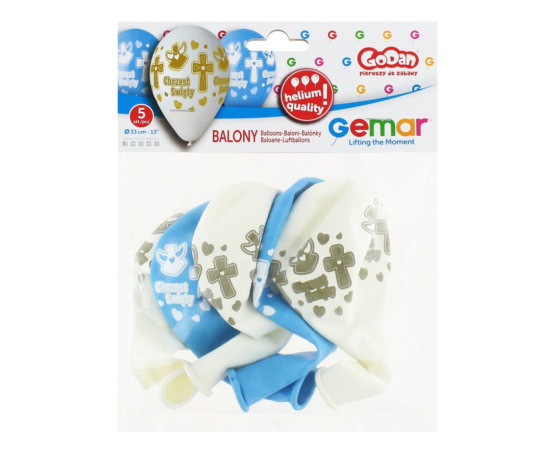 Balony premium z okazji Chrztu Biało-Niebieskie-Złote
