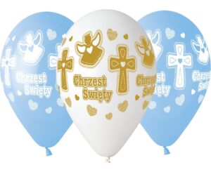 Balony premium z okazji Chrztu Biało-Niebieskie-Złote