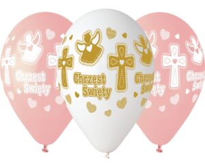 Balony premium z okazji Chrztu Biało-Różowo-Złote