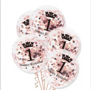 Balony z konfetti na roczek rose gold